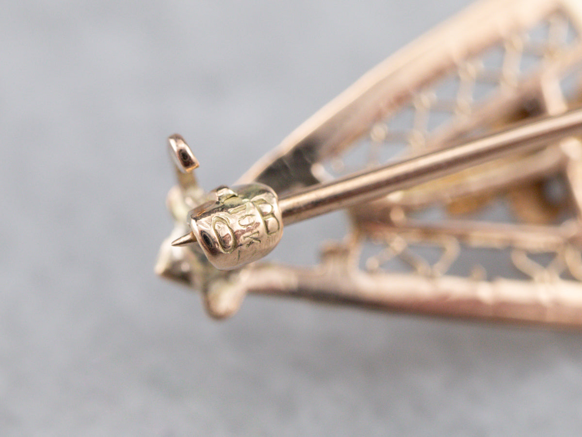 Two Tone Gold Art Nouveau Era Sapphire Pin