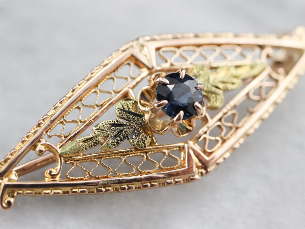 Two Tone Gold Art Nouveau Era Sapphire Pin