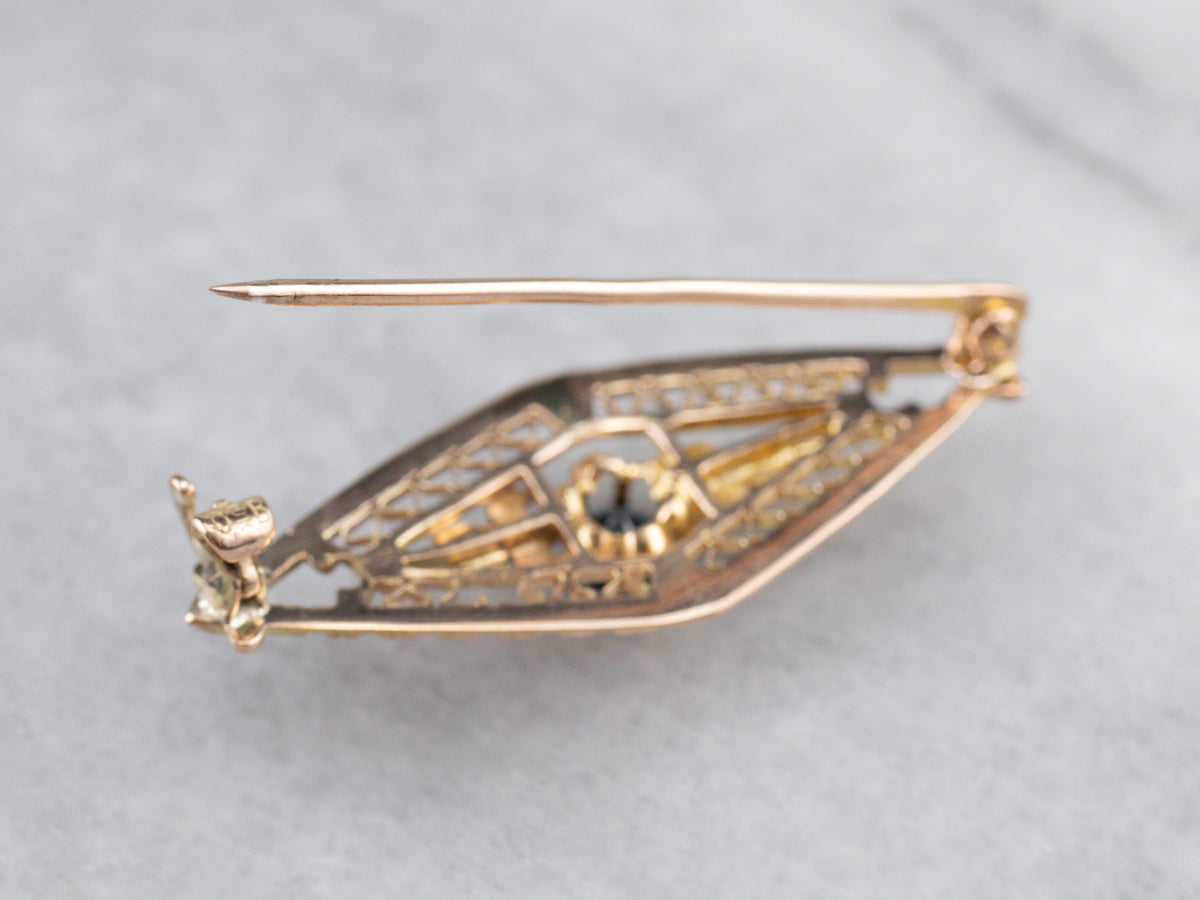 Two Tone Gold Art Nouveau Era Sapphire Pin