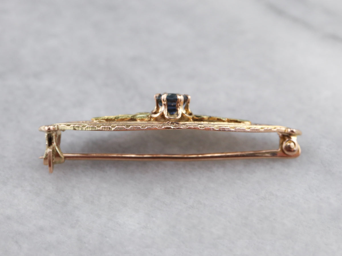 Two Tone Gold Art Nouveau Era Sapphire Pin