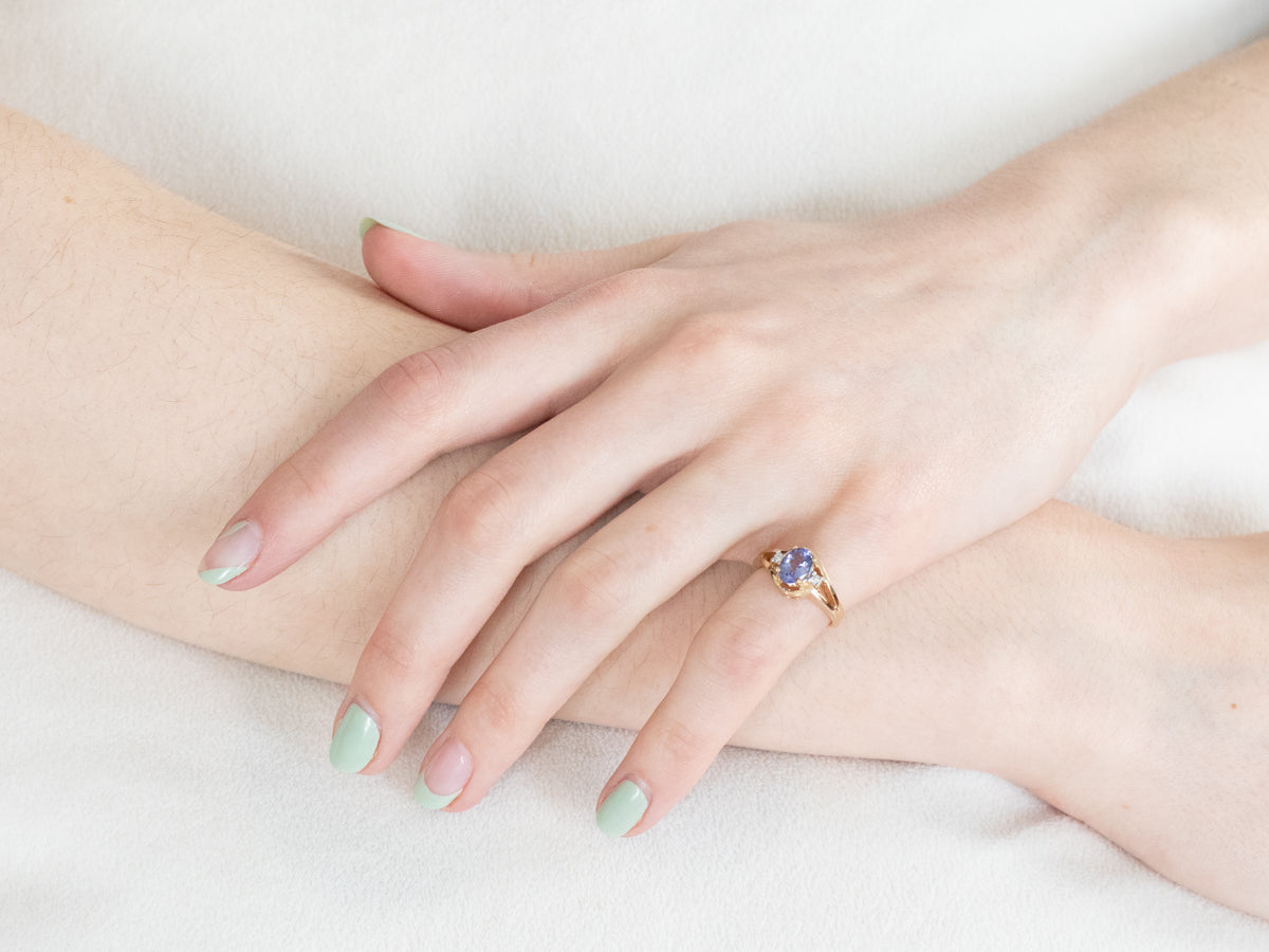 Gold  Tanzanite and Diamond Ring