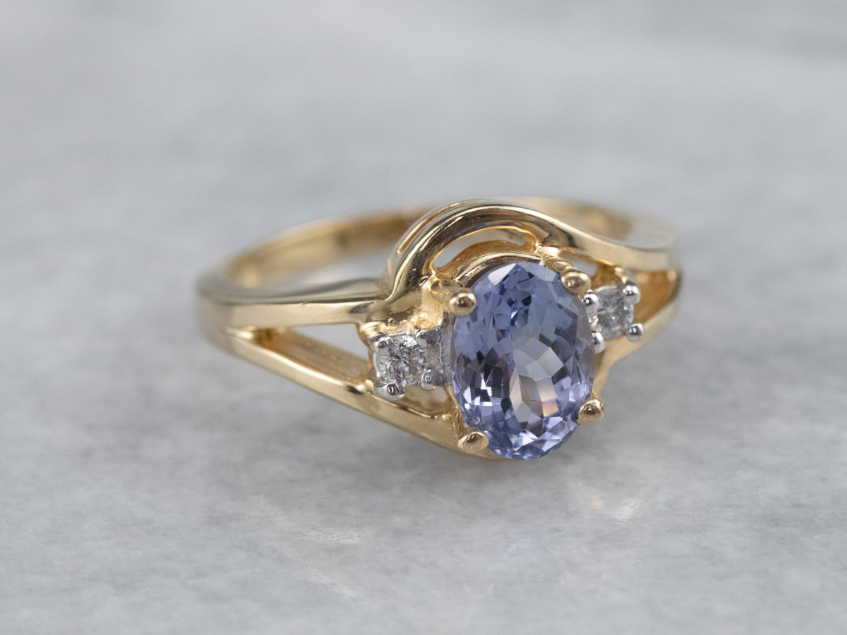 Gold  Tanzanite and Diamond Ring