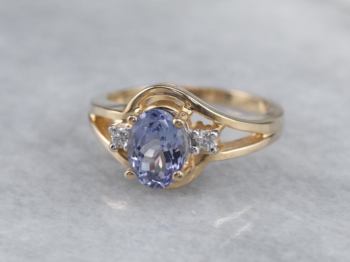 Gold  Tanzanite and Diamond Ring