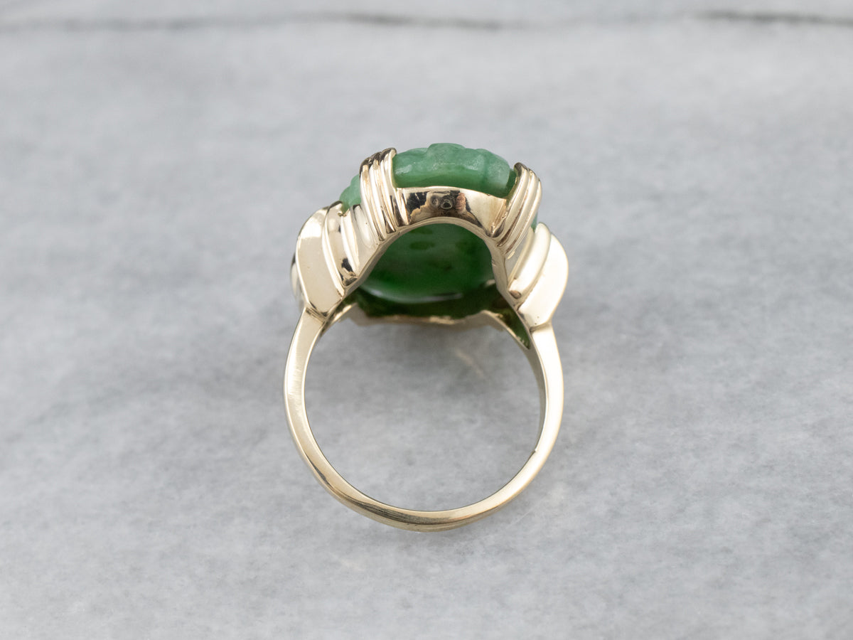 Vintage Carved Flower Jade Cocktail Ring