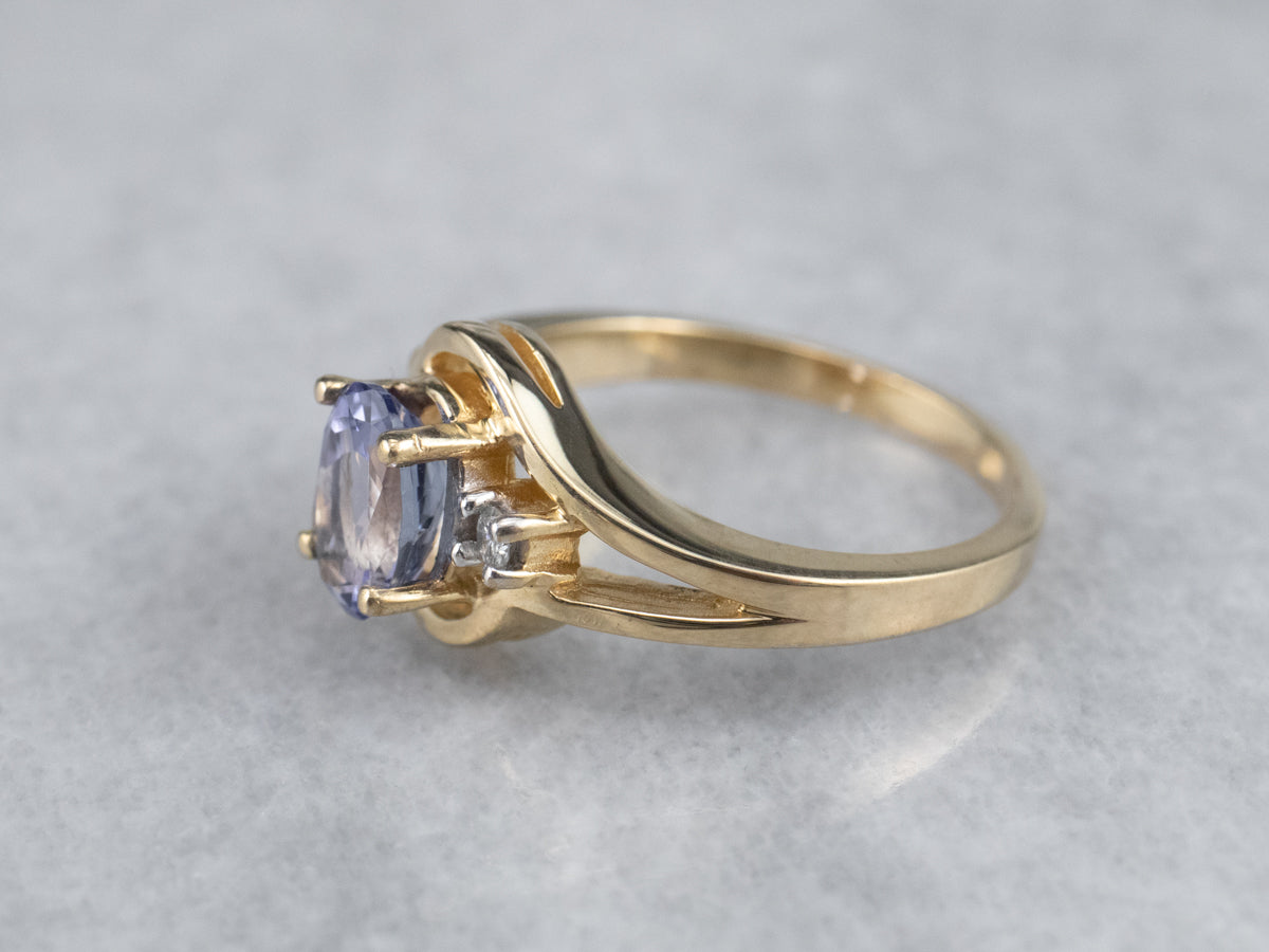 Gold  Tanzanite and Diamond Ring