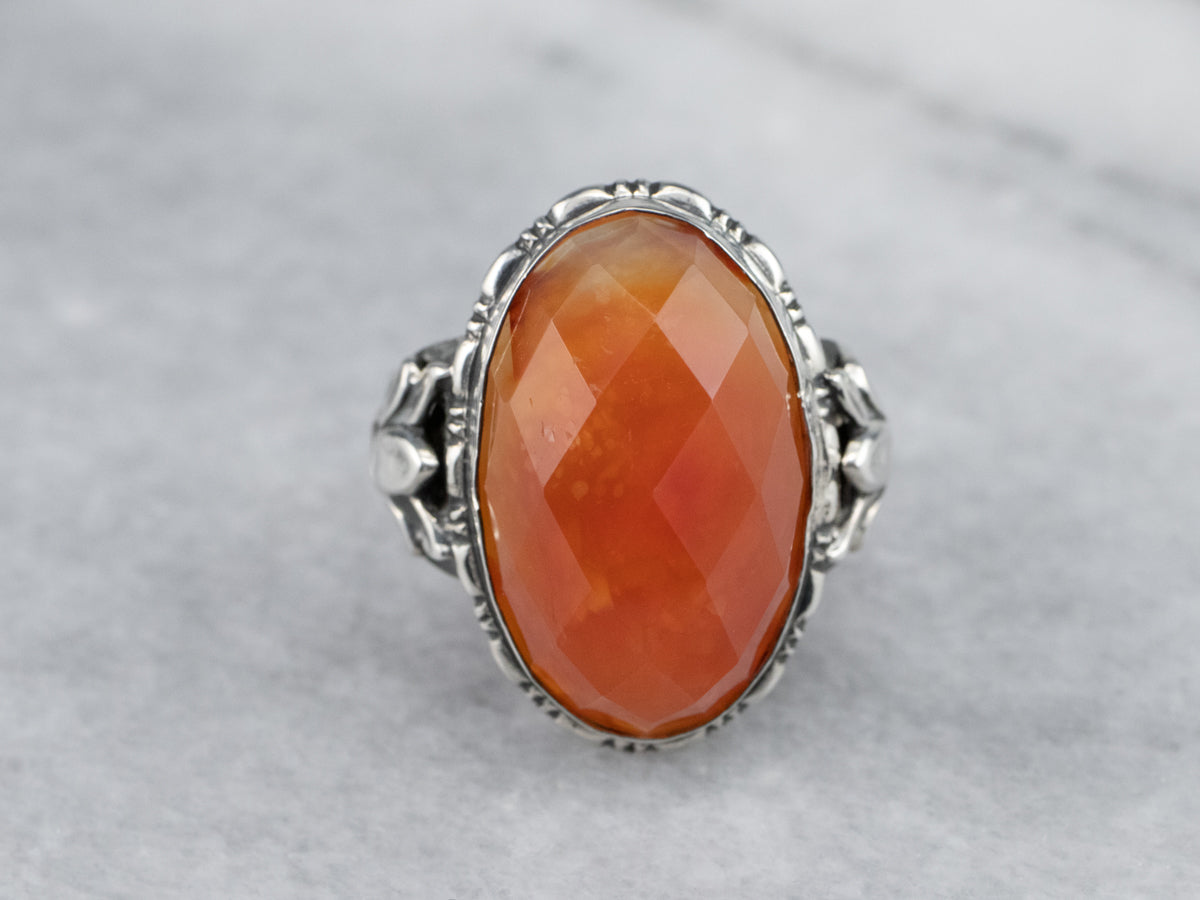Checkerboard Carnelian Cabochon Ring