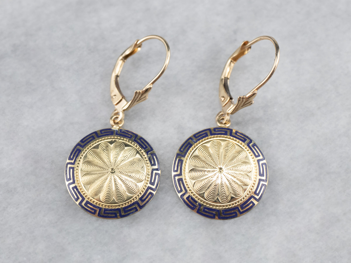 Enamel and Gold Cufflink Drop Earrings