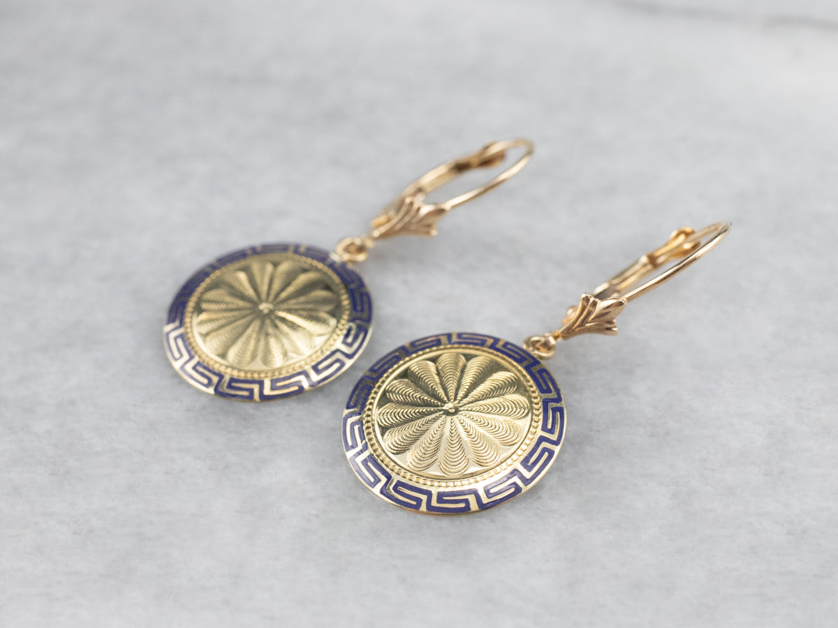 Enamel and Gold Cufflink Drop Earrings