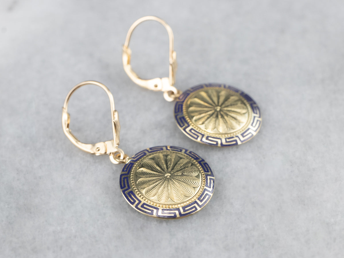 Enamel and Gold Cufflink Drop Earrings