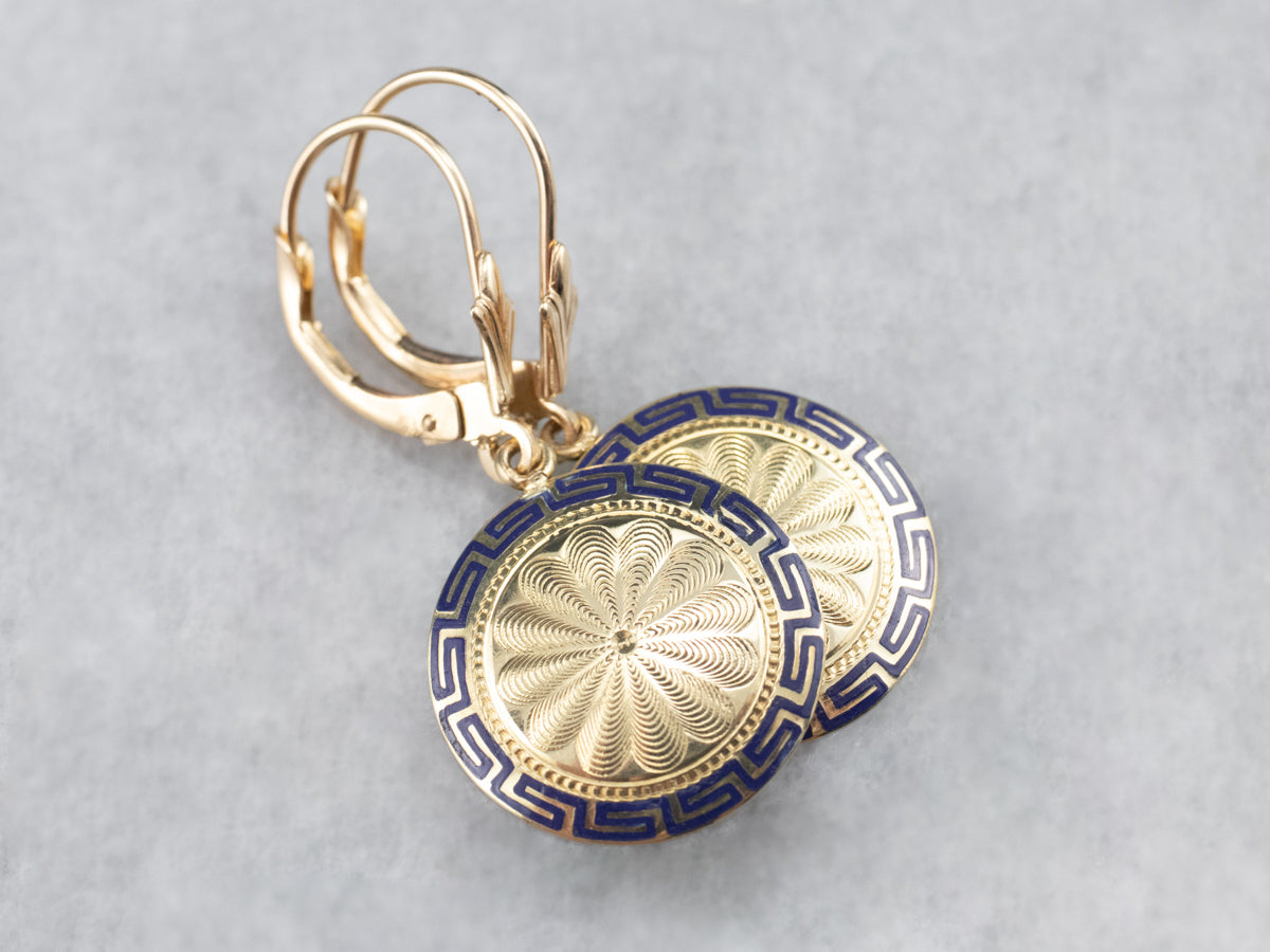 Pendientes colgantes con gemelos de esmalte y oro