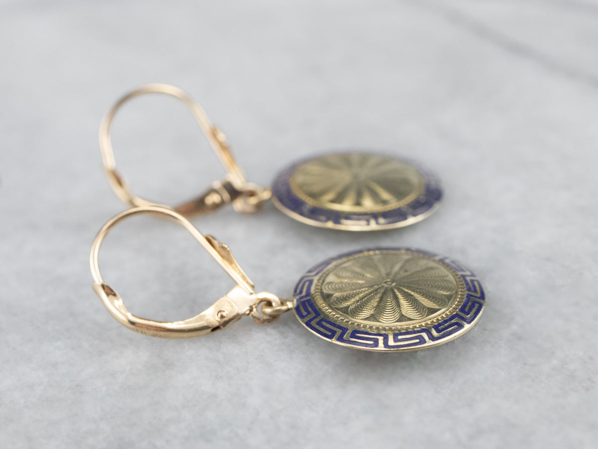 Enamel and Gold Cufflink Drop Earrings