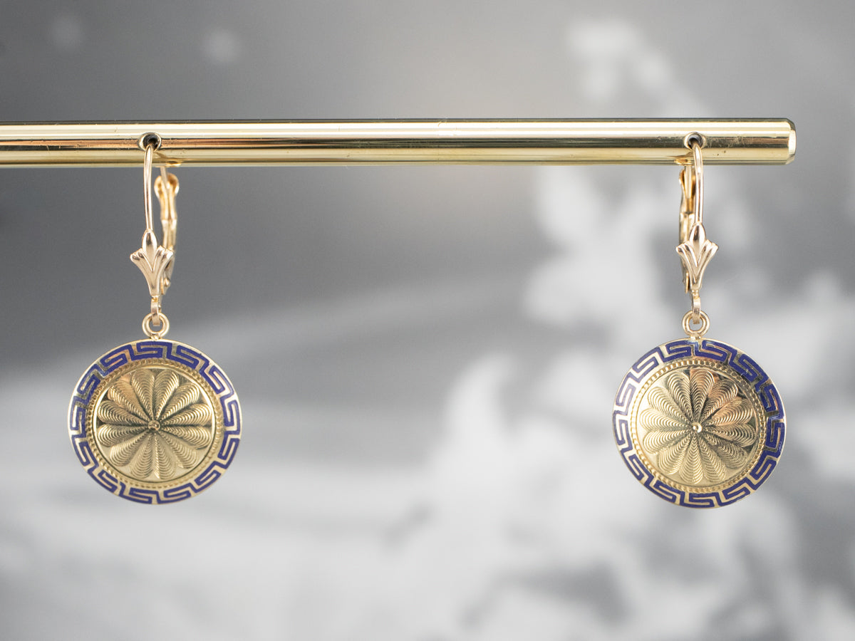 Enamel and Gold Cufflink Drop Earrings