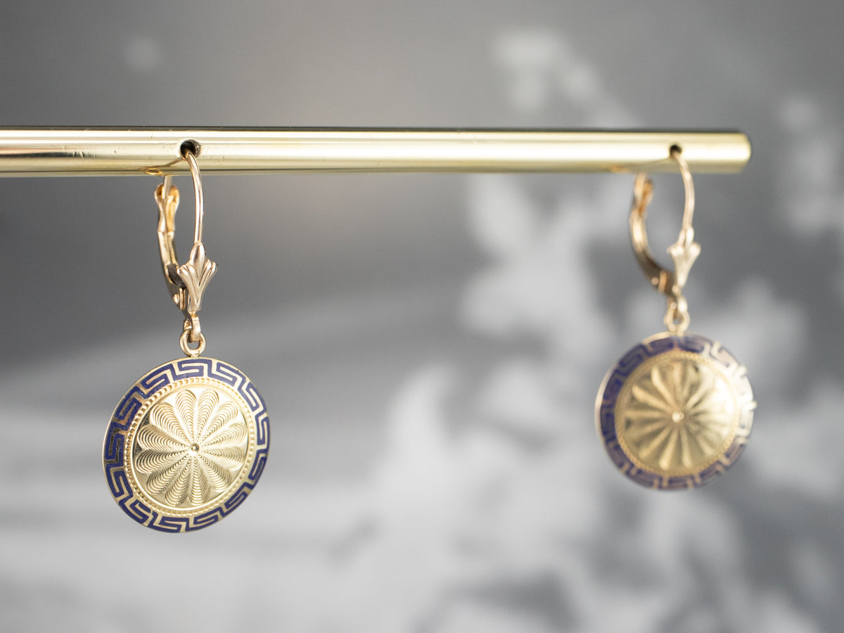 Enamel and Gold Cufflink Drop Earrings