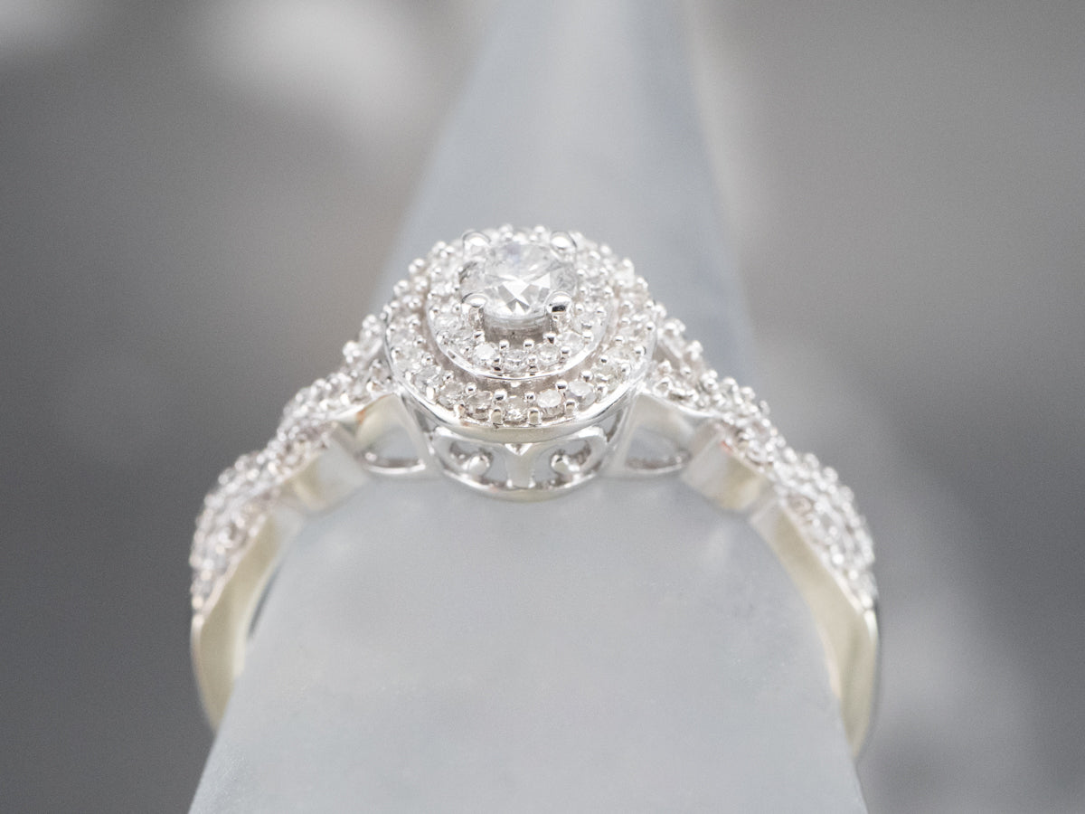 Looping Diamond Halo Engagement Ring