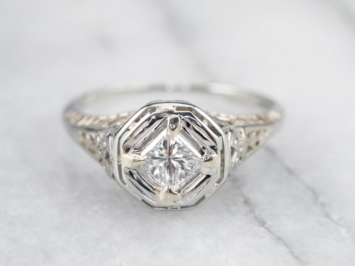Art Deco Princess Cut Diamond Engagement Ring