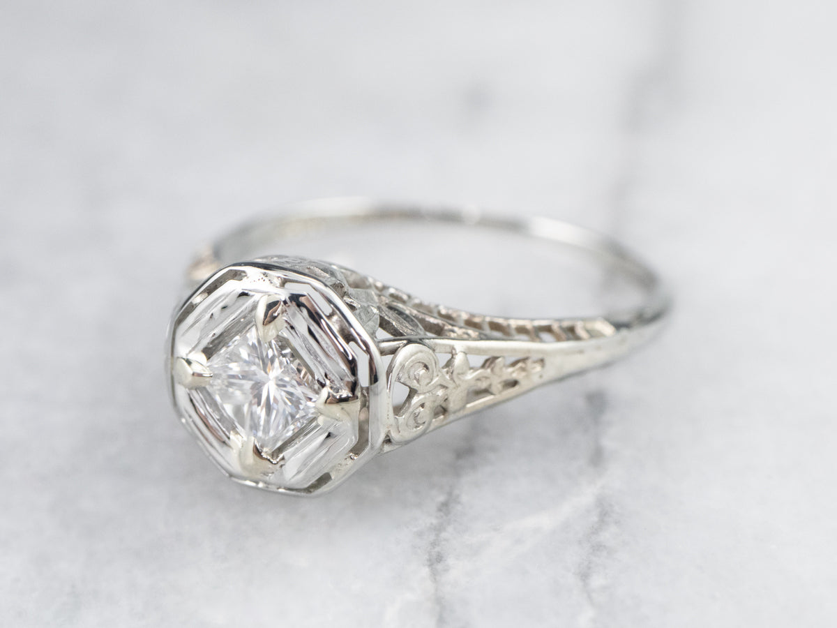Art Deco Princess Cut Diamond Engagement Ring