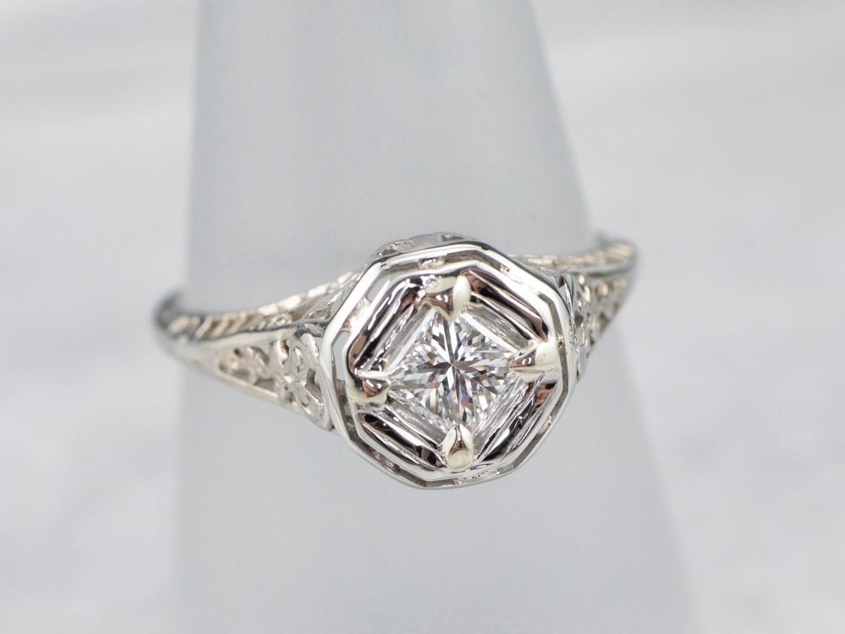 Art Deco Princess Cut Diamond Engagement Ring