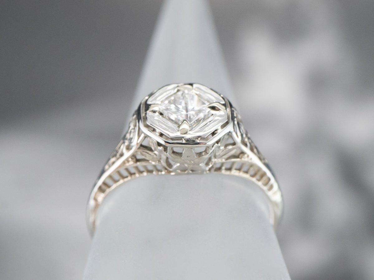 Art Deco Princess Cut Diamond Engagement Ring