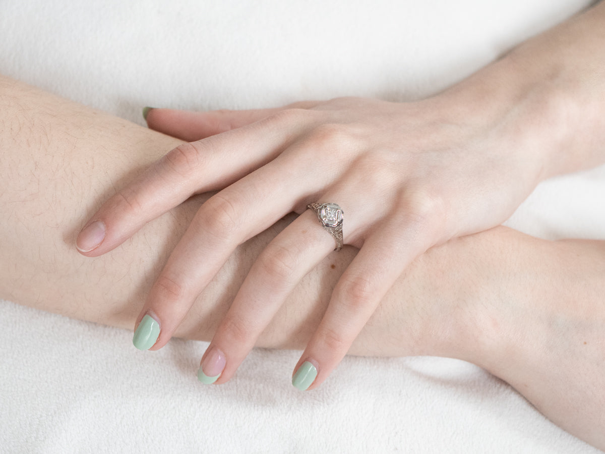 Art Deco Princess Cut Diamond Engagement Ring
