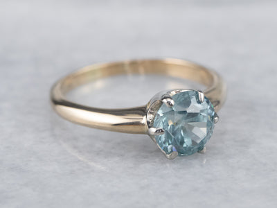 Two Tone Gold Blue Zircon Solitaire Ring