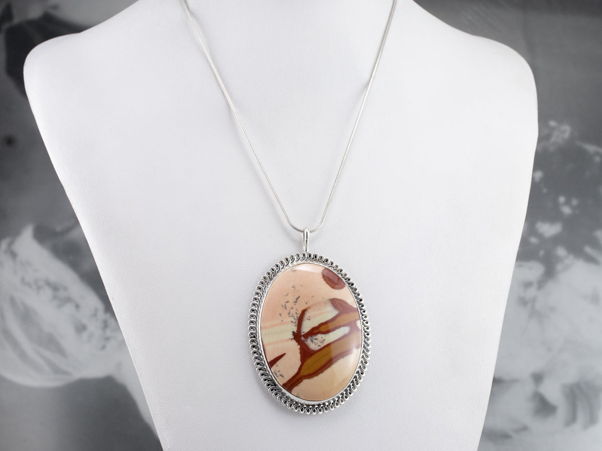 Large Sterling Silver Jasper Pendant
