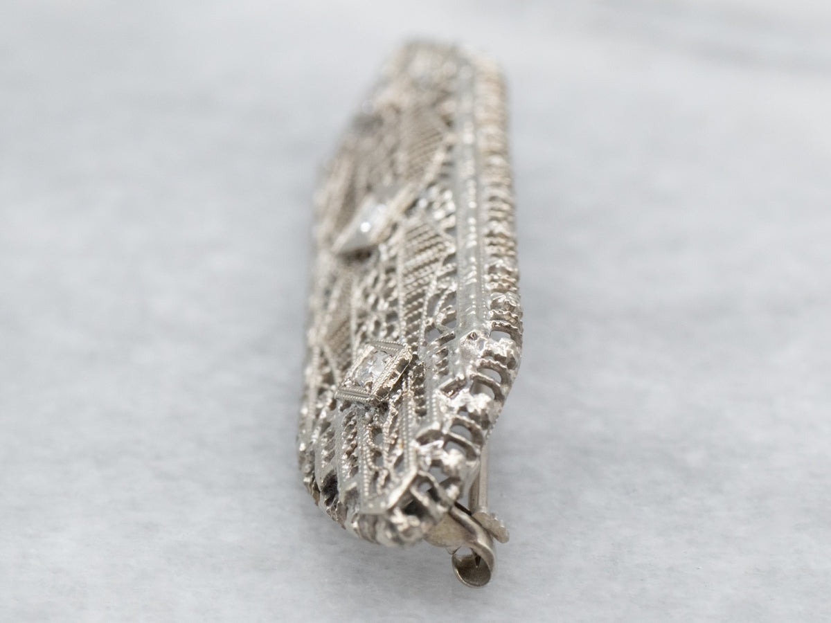 Art Deco Diamond Filigree Brooch