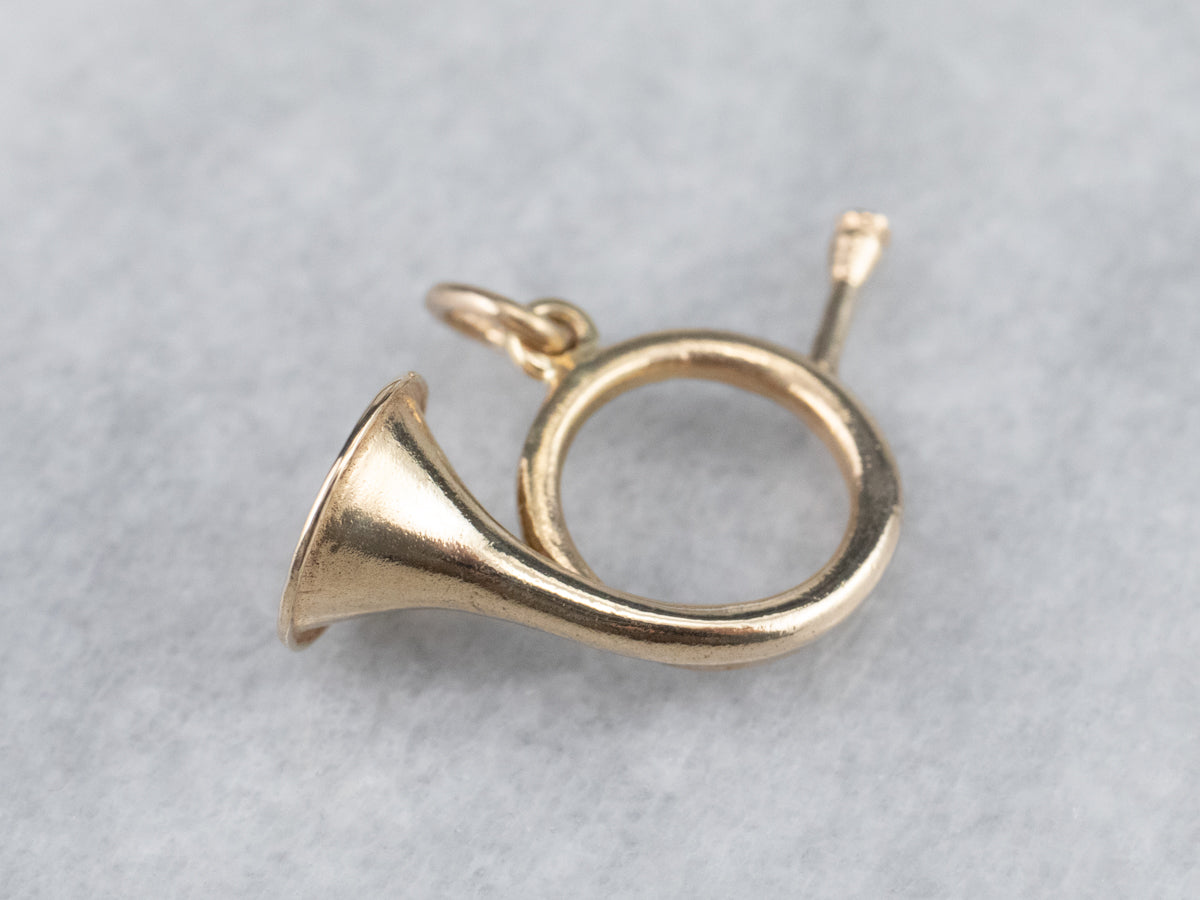 Vintage Gold French Horn Charm Pendant