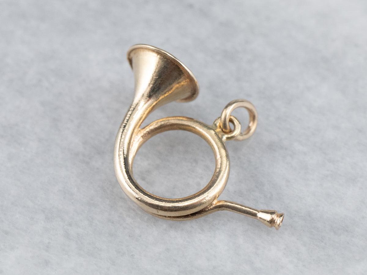 Vintage Gold French Horn Charm Pendant
