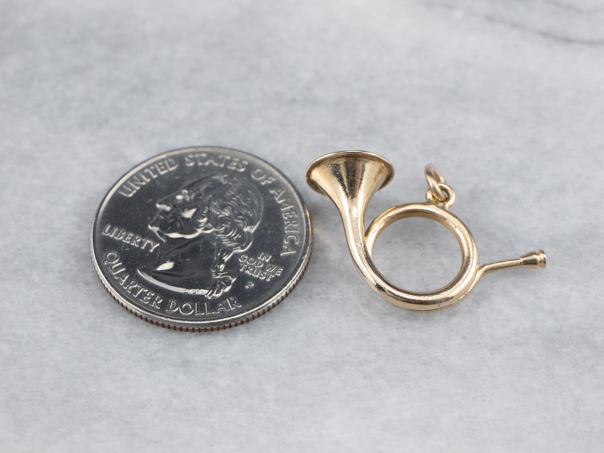 Vintage Gold French Horn Charm Pendant