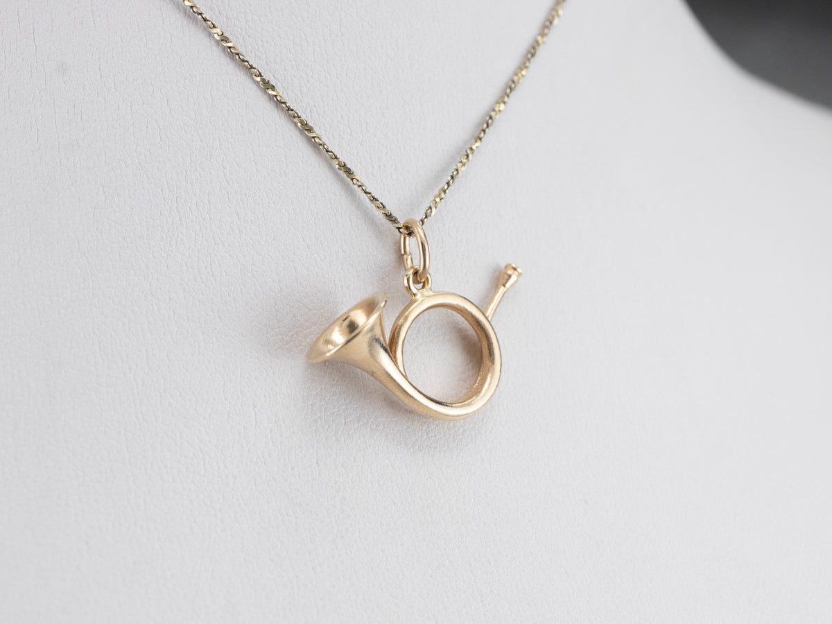 Vintage Gold French Horn Charm Pendant