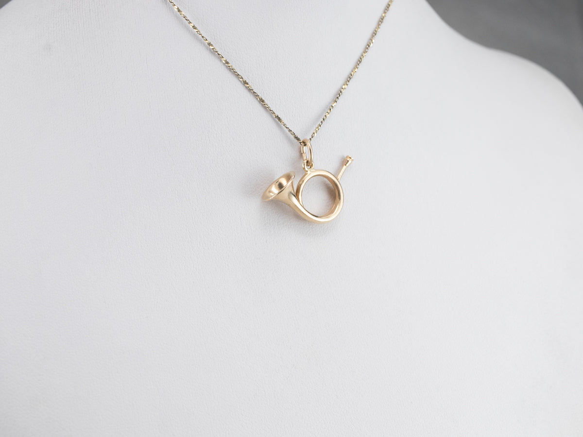 Vintage Gold French Horn Charm Pendant