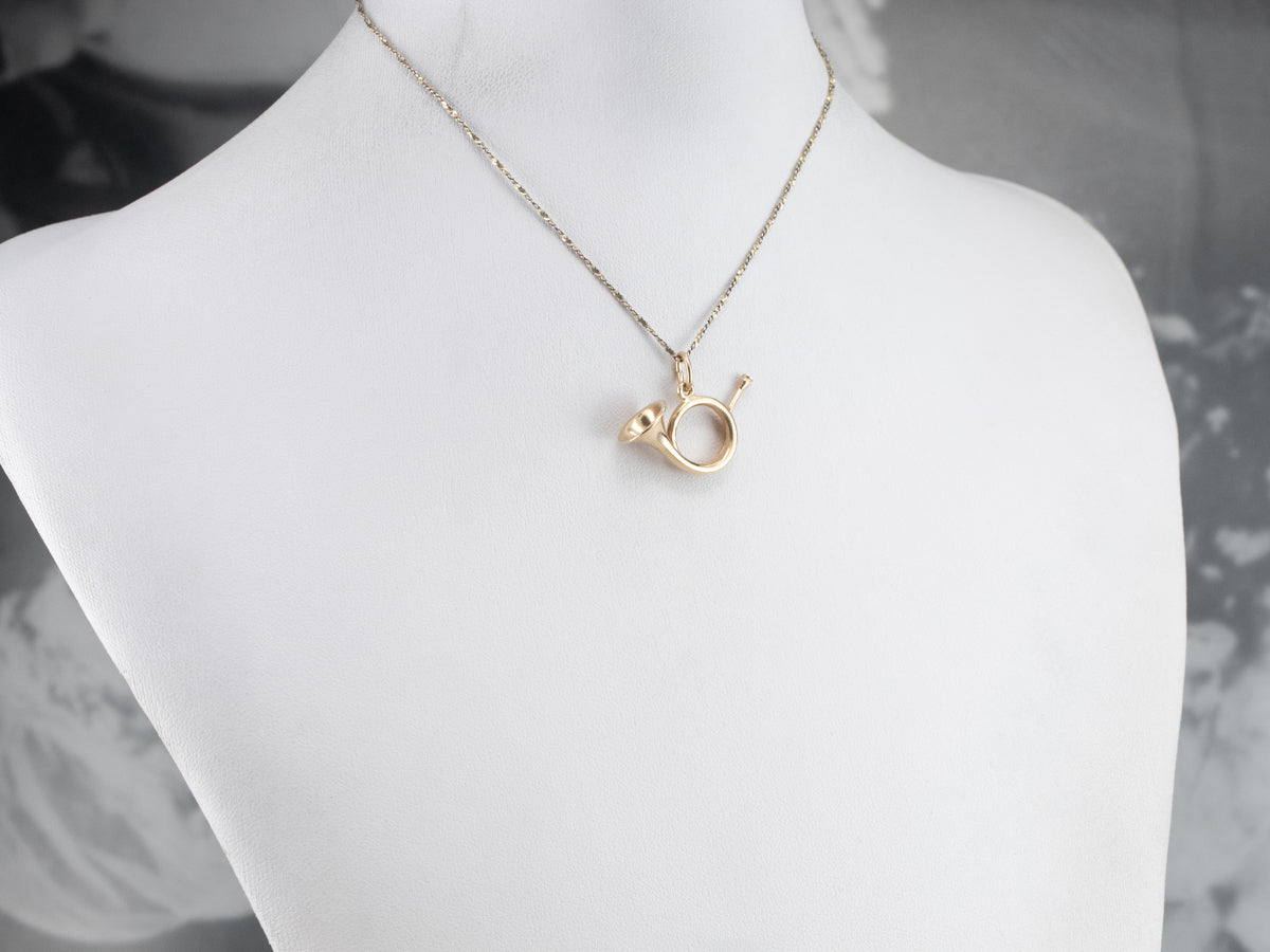 Vintage Gold French Horn Charm Pendant