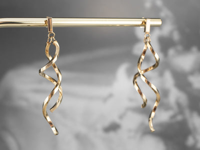 Twisting Polished Gold Drop Earrings