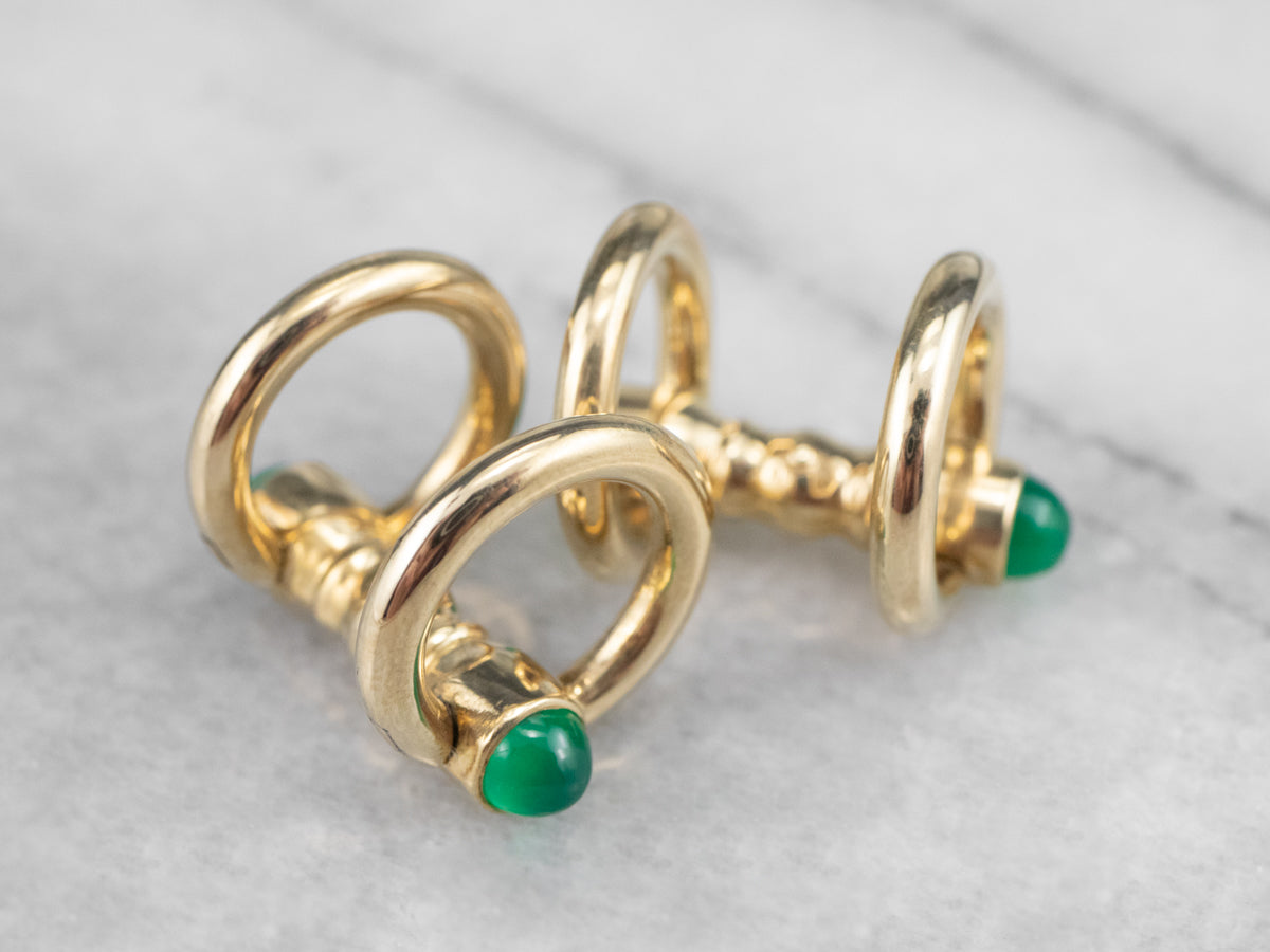 Vintage Green Onyx Cufflinks in Yellow Gold