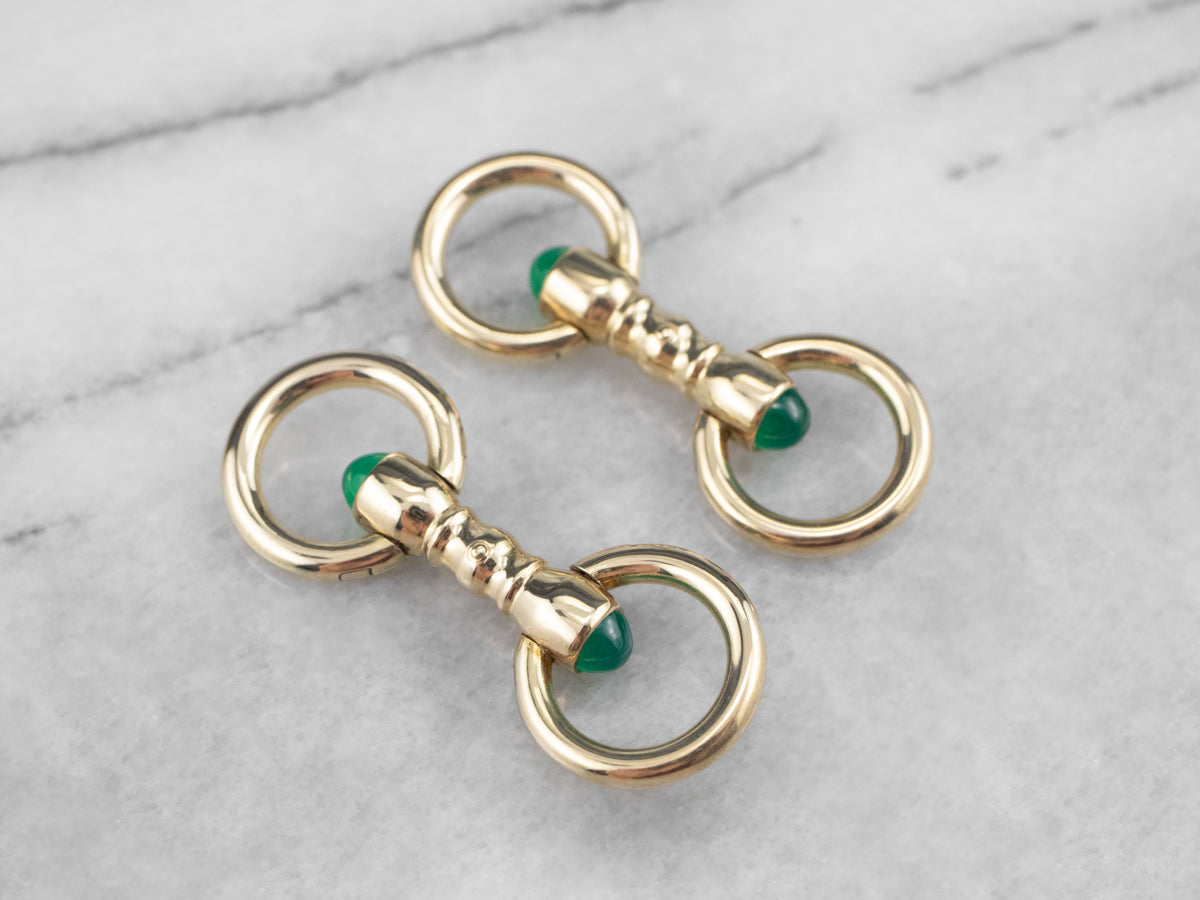 Vintage Green Onyx Cufflinks in Yellow Gold