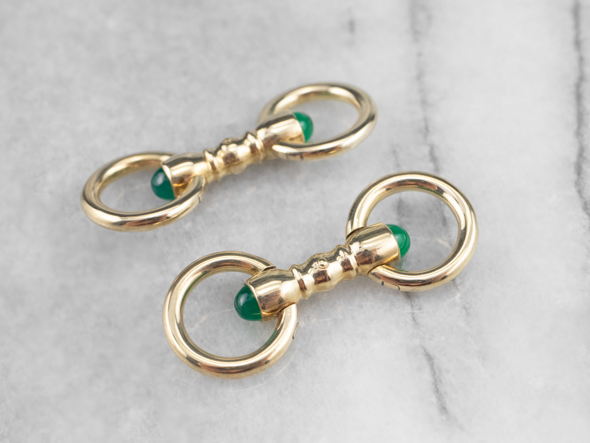 Vintage Green Onyx Cufflinks in Yellow Gold