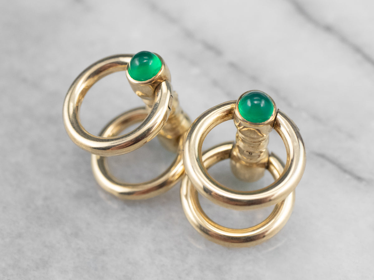 Vintage Green Onyx Cufflinks in Yellow Gold