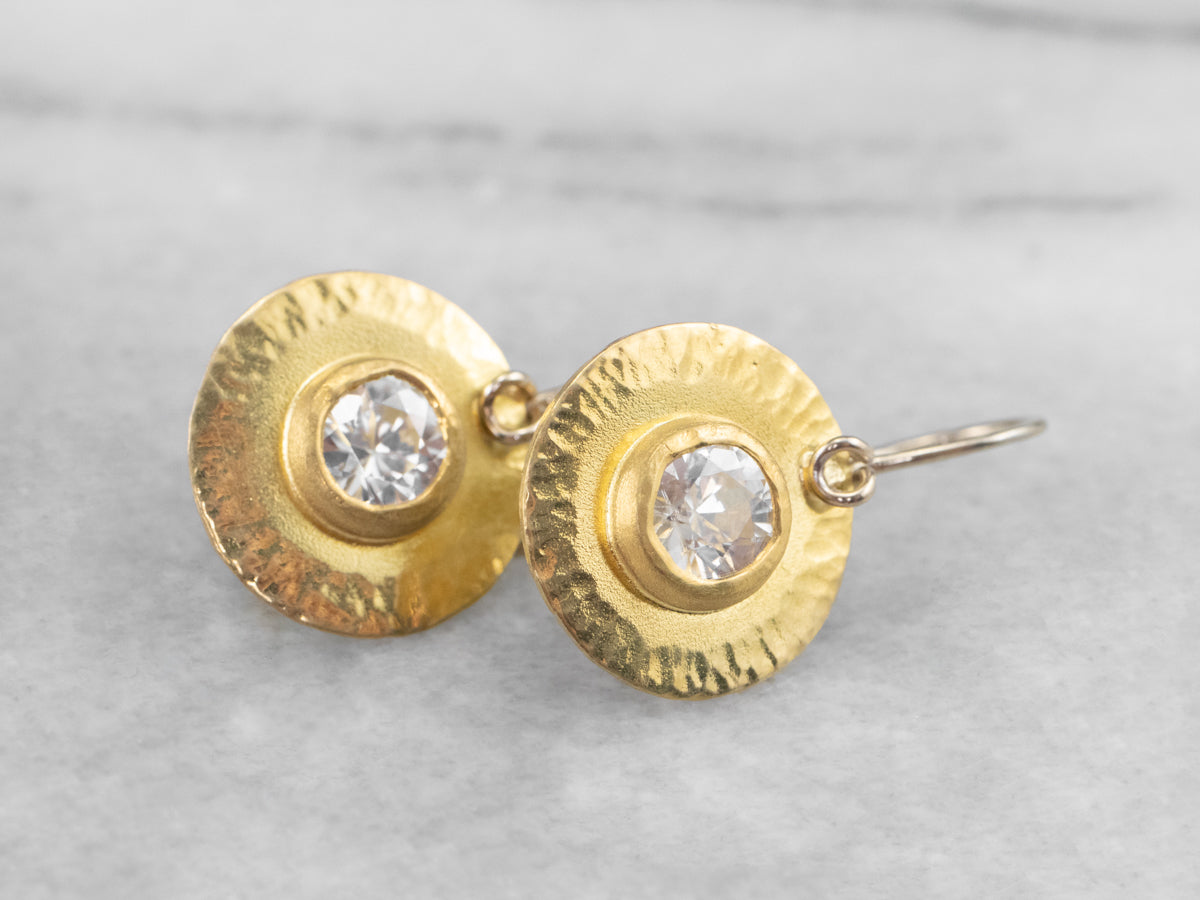 22K Gold White Zircon Drop Earrings