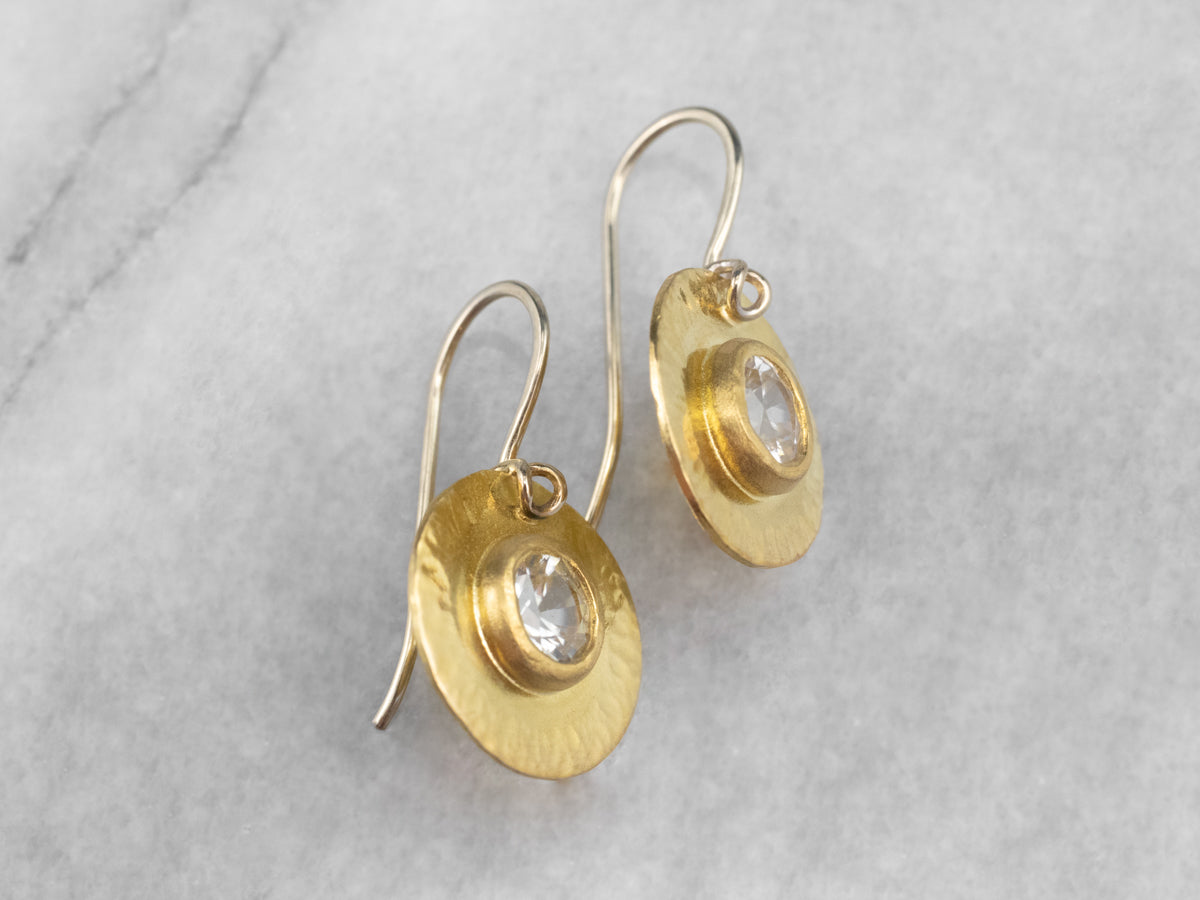 22K Gold White Zircon Drop Earrings