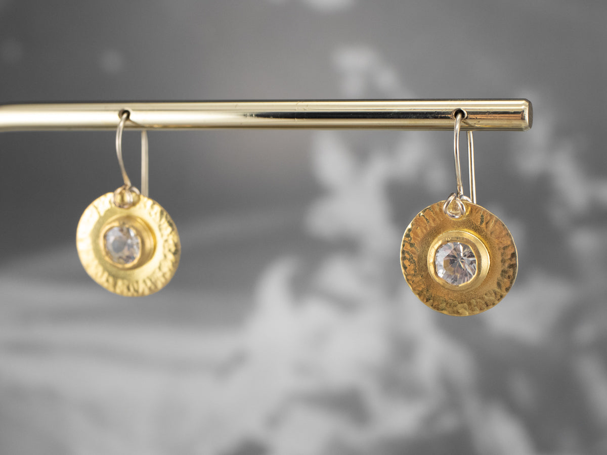 22K Gold White Zircon Drop Earrings