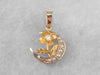 Floral Art Nouveau Diamond Crescent Moon Pendant
