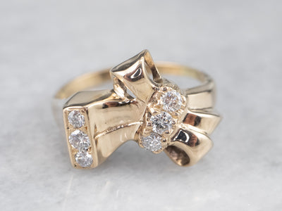 Sweet Gold Bow and Diamond Ring