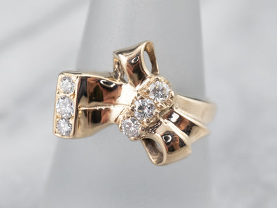 Sweet Gold Bow and Diamond Ring