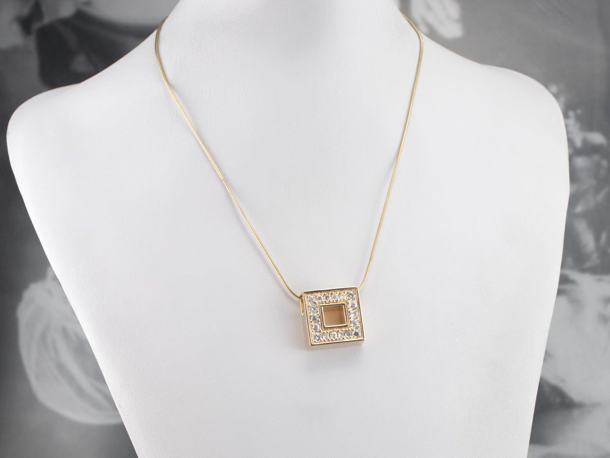 Gold Geometric Diamond Halo Pendant