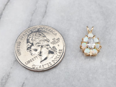 Teardrop Diamond and Opal Halo Pendant