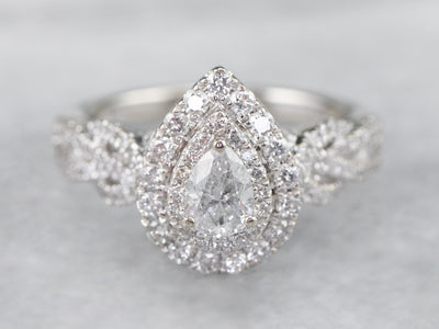 Modern Pear Cut Diamond Halo Engagement Ring