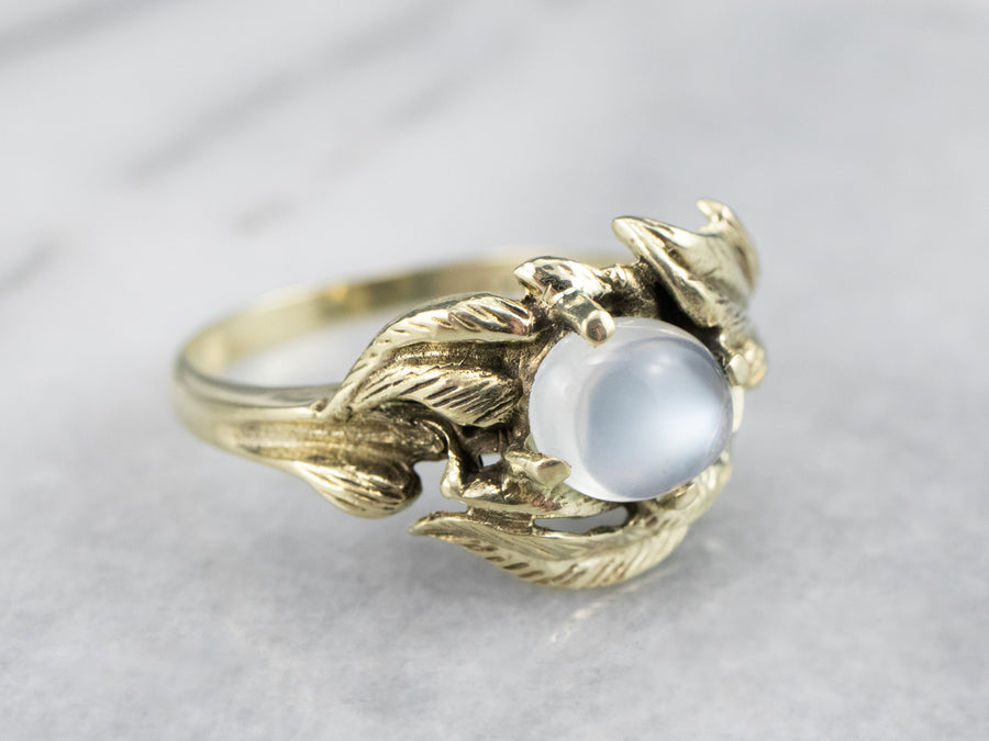 Sweet Botanical Art Nouveau Moonstone Ring