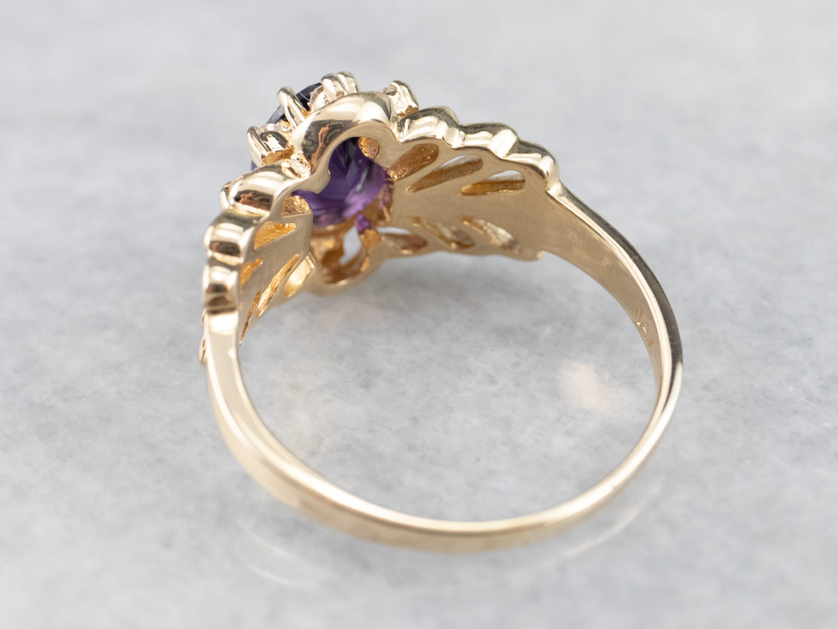 Gold Filigree Amethyst and Diamond Ring