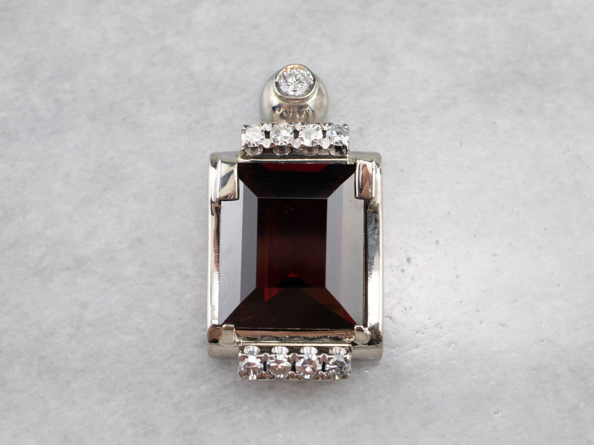 White Gold Pyrope Garnet and Diamond Pendant