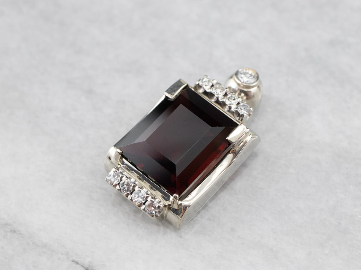 White Gold Pyrope Garnet and Diamond Pendant